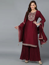 Wine Silk Blend Embroidered Festive wear Suit-VKSKD1753